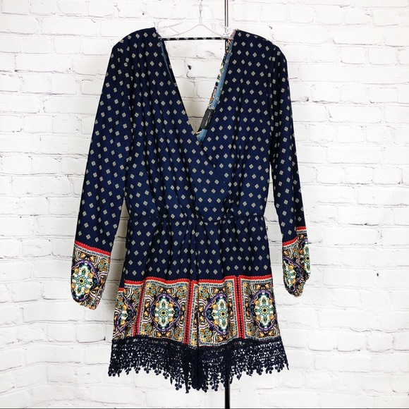 Romeo & Juliet Couture Pants - ROMEO + JULIET COUTURE | Blue Romper w Lace Trim M